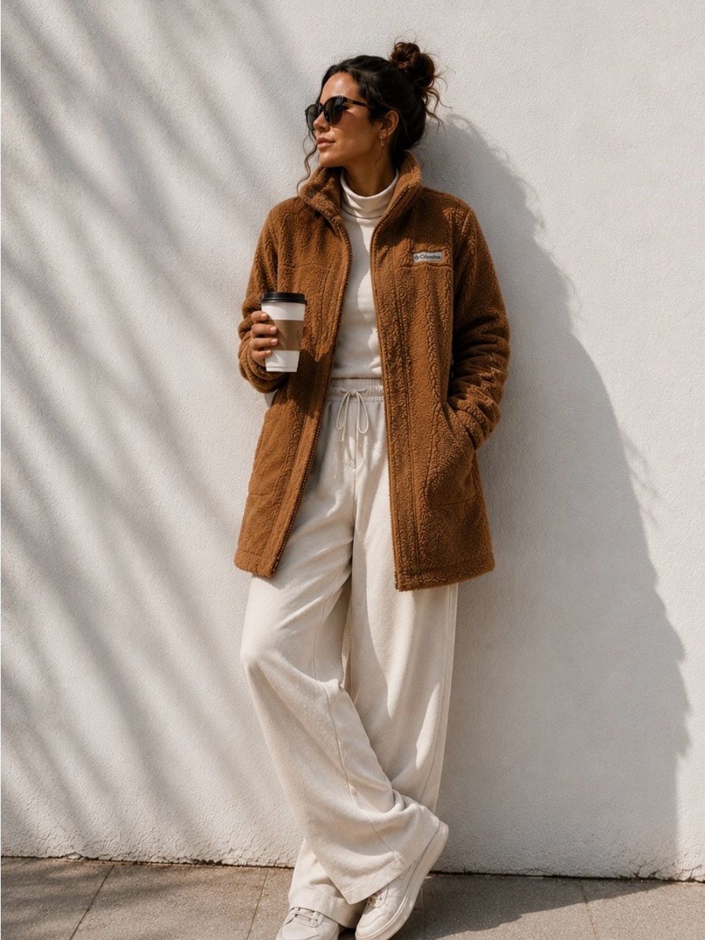 Columbia Panorama Long Teddy Jacket Cozy Sherpa Coat Brown M